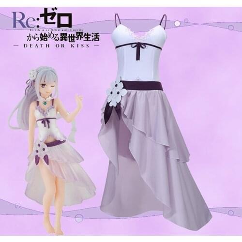 Re:Life in a different world from zero Emilia Swimwear Outfit Halloween Cosplay Costume for Woman Skirt Dress
