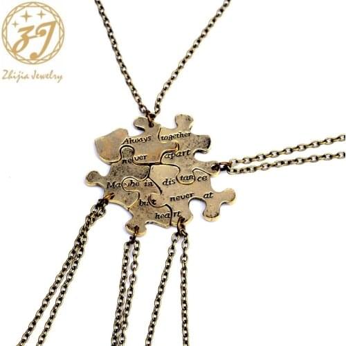Zhijia Interlocking Jigsaw Puzzle BFF Necklaces Always together never apart Best Friends Necklace For Friend 5pcs/set