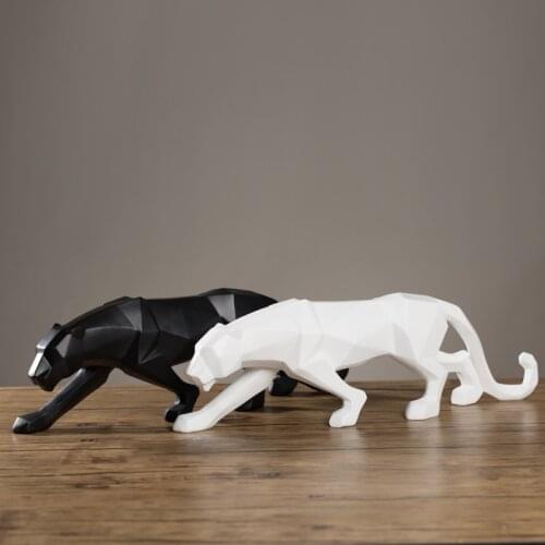 4 Color Geometric Black&White Leopard Statue Modern Abstract Resin Animal Panther Figurine Home Decoration Ornaments Sculpture