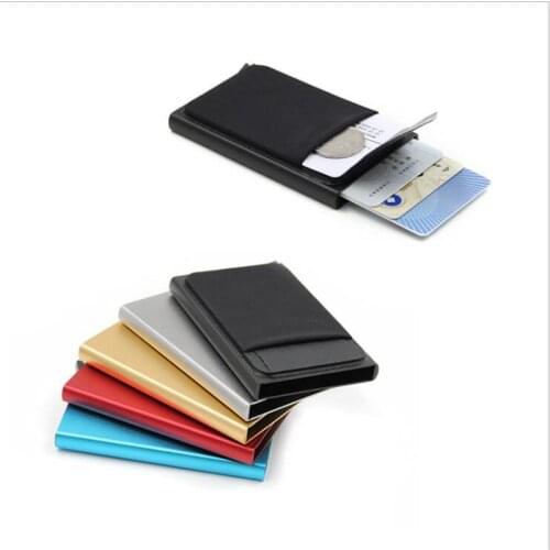 Slim Aluminum Wallet With Elasticity Back Pouch ID Credit Card Holder Mini RFID Wallet Automatic Pop up Bank Card Case