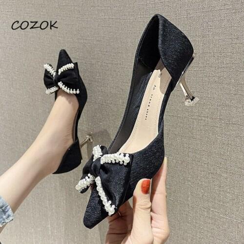 Pearl Black Womens Shoes 2021 Fashion Women Elegant Party Sexy High Heels Korean High Heels for Women