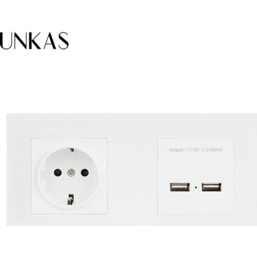 UNKAS 5V 2A Output Wall PC Panel EU Standard Wall Power Socket 16A EU Electrical Outlet Dual USB Smart Charging Port