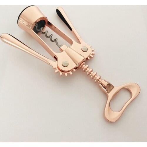 Hi-Quality Rose Gold Portable winged Red Wine Corkscrew Kitchen Beer Cap Opener Metal Wine Cork Remover Bars Sommeliers Tools