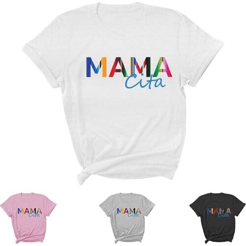 Color letter mama letter print short-sleeved round neck T-shirt t shirt for women goth clothes fashion