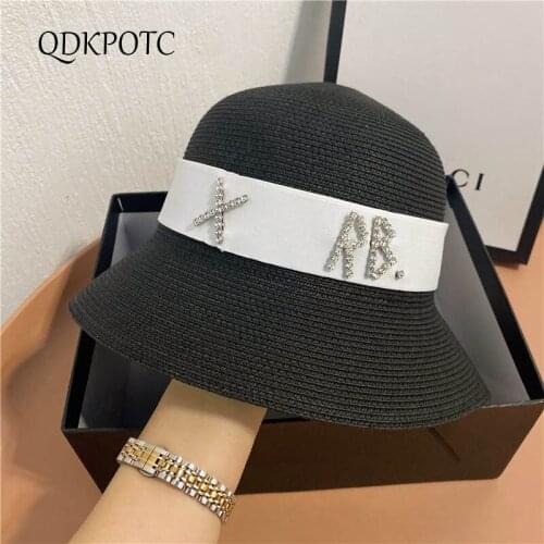2021 Hat Spring Summer New Women Straw Diamond Bucket Hats Fashion Hepburn Wind Retro Casual Sun Protection Shading Cap QDKPOTC