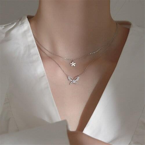 Fashion 925 Sterling Silver Link Chain Butterfly Charm Pendants Necklace For Women Statement Party Jewelry dz224