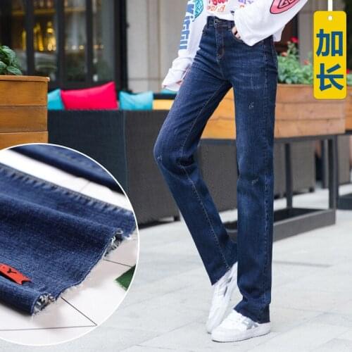 ACRMRAC Women jeans autumn blue tassel High waist Loose jeans Slim Straight pants Large size Jeans woman