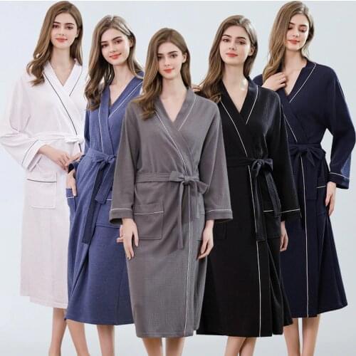 Navy Blue Ladies Summer dressing gown housecoat Fleece Dressing Gown Robe for women TOWELLING BATH ROBE Long Sleeve Bathrobe