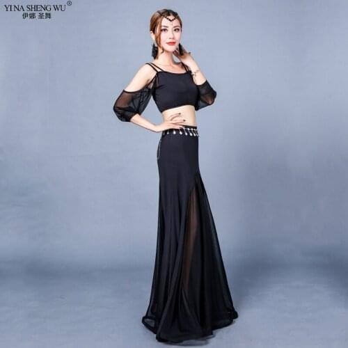 Womens Belly Dance Set 2pcs Top LongSkirt Costume Belly Dancing Clothes Sexy Girl Bellydance Clothes Wear 2pcs Dance Set Wear