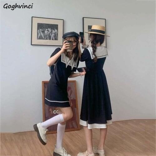 Short Sleeve Dress Women Peter Pan Collar Preppy Students JK Uniform Empire Slender Girls Sweet Leisure Vestido Summer Clothes