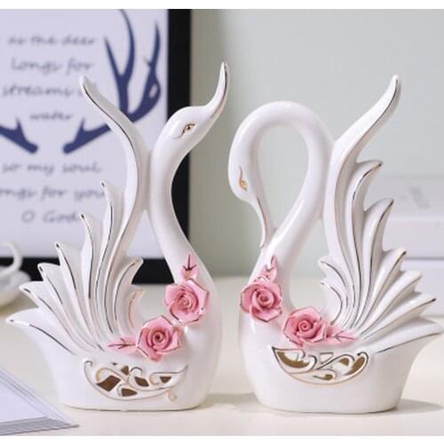 1 PAIR 2018 NEW STYLE ORNAMENTS HANDICRAFTS EUROPEAN STYLE WEDDING GIFTS LIVING ROOMS HOME DECORATION PRACTICAL SWAN LU531258