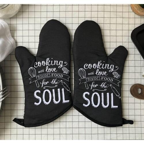1 Pair Household Oven Mitts Anti-Scalding Kitchen Gloves Heat-Resistance Cooking Baking Gloves Potholder Kitchen Gloves