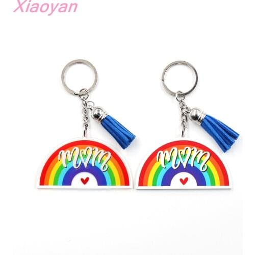 1piece) KH1021 -63mm Acrylic rainbow MOM Keychain, Women Gift Glitter Acrylic Keychain