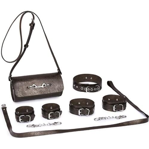4pcs/set Cowhide Handcuffs+legcuffs+Collar+Bag Bondage kit Slave Bdsm Restraints Hand Akle Cuffs Adult Games Couples Bdsm sextoy