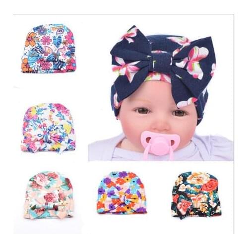 5pcs/lot Wholesale Baby unisex Hat beanie Floral Big bow infant girls and boys Newborn Hospital Hat baby accessories 6 Colors