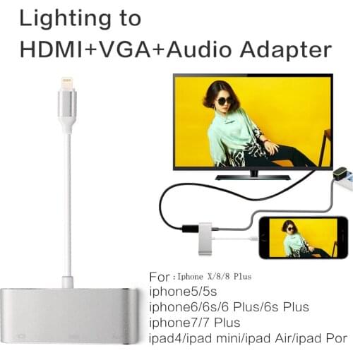 Lighting 8 pin to VGA & HDMI & 3.5mm Audio Adapter with Micro USB Power Supply for iPhone X 8 8Plus 7 Plus 6s 6 Plus iPad mini