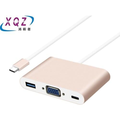 Type-c to VGA+USB3.0+PD adapter Type-c 3in1 USB-C HUB 3.0 with Type-c female charging 3.1 to HUB converter metal cover