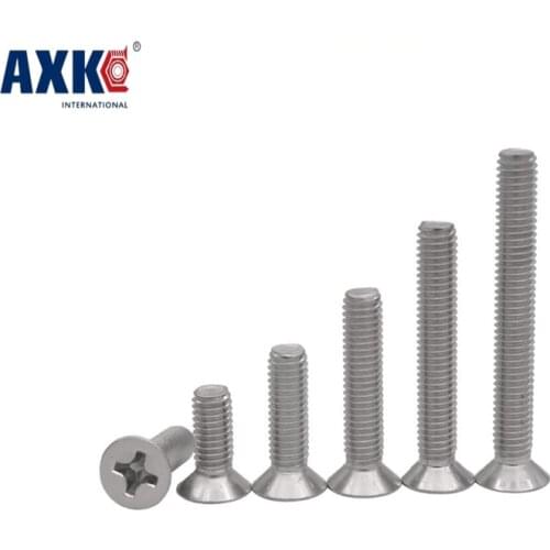 AXK 100pcs/lot M2 M2.5 M3 Din965 Stainless Steel Phillips Countersunk / Flat Head Machine Screw Km
