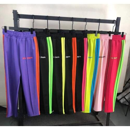 Palm Angels 21SS Logo letters Striped Side Zipper Retro Campus Men Women Sports Casual Pants