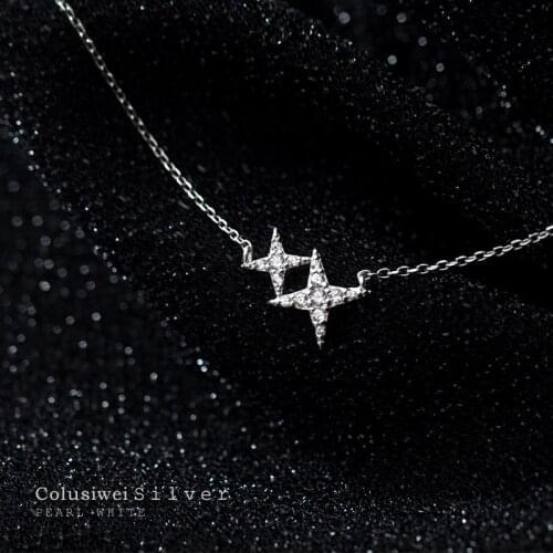 Colusiwei Bright Stars Metal Pendant Necklaces for Women Short Chain Necklaces Wedding Engagement 925 Sterling Silver Jewelry