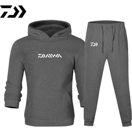 Daiwa Spring Autumn Winter Mens Fishing Jackets Windproof Hooded Fishing Set Outdoor Sport Pullover Cotton Fishing Suits
