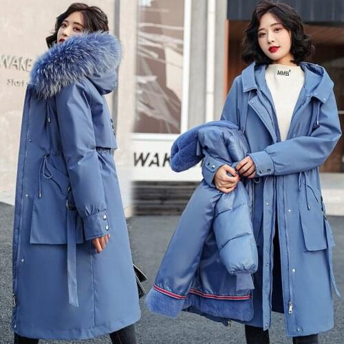 Long Parka Female Detachable Liner fur collar Hooded Winter Jacket Plus size Plus velvet Thick Snow Women Coat Warm Long Outwear