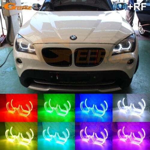 For BMW X1 E84 2009-2015 Xenon headlight RF remote Bluetooth APP DTM crystal M4 Style Multi-Color RGB LED Angel Eyes halo rings