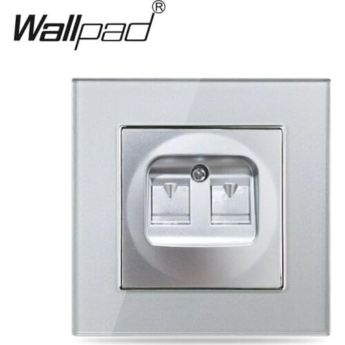 EU Silver Cat6 Data Tel Socket Wallpad Tempered Glass EU Standard Double CAT 6 Computer Telephone RJ45 RJ11 Internet Outlet