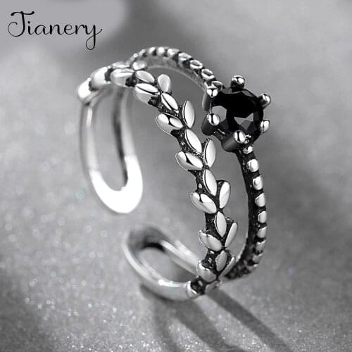 Hot Sale Bohemian New Charming Black Zircon Leaf Rings For Women Fashion Open Finger Rings Female Boho Jewelry 2021