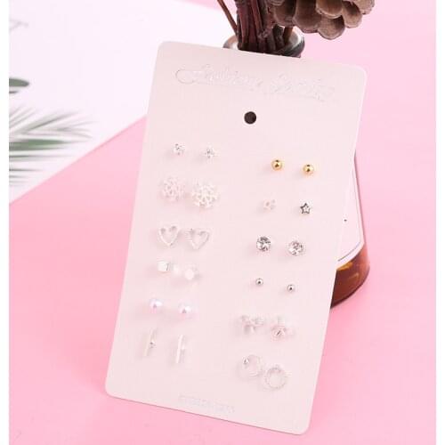 New Fashion Women Earrings Creative Small Beads Crystal Stud Earrings Cute Stars Heart Snowflake Earrings 12 Pais Set