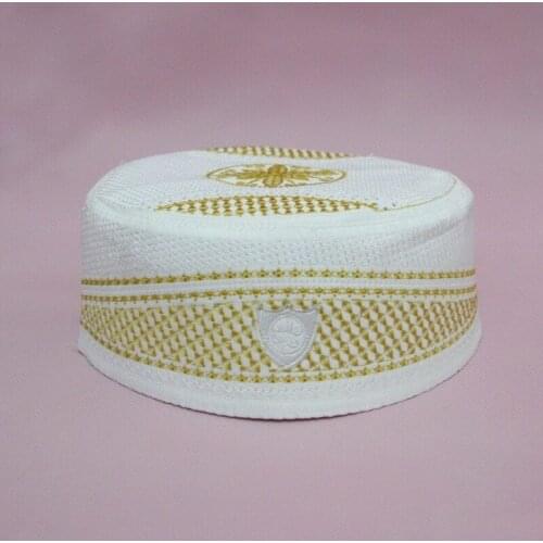 Exquisite Islam Hijab Golden Embroidered Muslim Hat Turban Muslim Simple Jewish Ropa Arabe Hombre White yarmulke jewish kippah