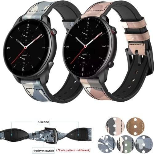 Camouflage Leather Wristband For Huawei Watch GT 2 Pro/ GT2 42 46mm Sport Watchband For Huami Amazfit Bip U/GTR 2E/GTS 2 Straps
