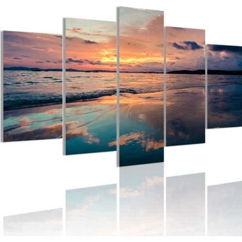 Seashore and Clouds Scenery Natural 5 Panels Canvas Painting Poster Wall Art Print Picture Living Room Interior Home Decor Frame