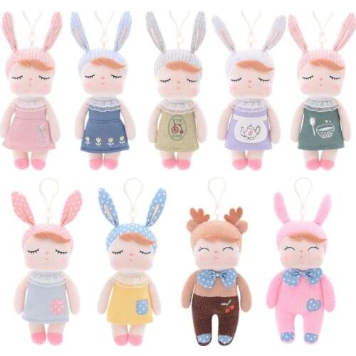 Kawaii Rabbit Plush Dolls Pendants Soft Stuffed Mini Cute Angela Pendant Toys Character Keychains for Girls Bag Birthday Gift