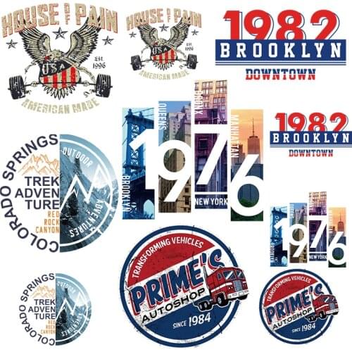 Classic Trend Iron-On Transfers For Clothing Stickers Retro Words Heat Transfer Vinyl Patches Applique Sticker On Clothes Stripe