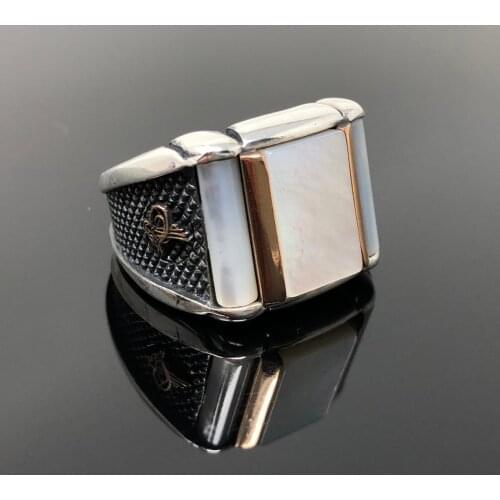Elegant Ring in 925 Sterling Silver Mother Of Pearl Stone Trendy Gift for Men Rings Side Pearl Stone Free Shipping Fine Jewelery