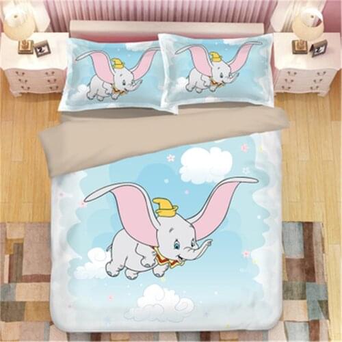 New Cartoon Dumbo Bedding Sets Boy/Girls Baby Single Twin king queen Kids Duvet Cover Set Pillowcases queen quilt blanket cover