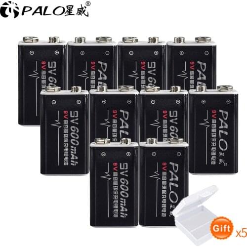 PALO 10pcs 9V 6F22 600mAh lithium li-ion li ion liion Rechargeable Battery 10 pcs pieces 9 volt batteries