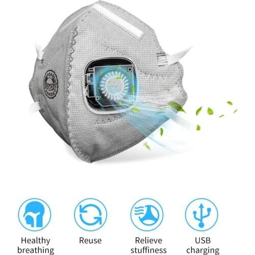 KN95 Face Mask PM2.5 Protective Air Purifying Smart Electric Face Mask Electric Valve Filter Facial Fans Ventilation Fan
