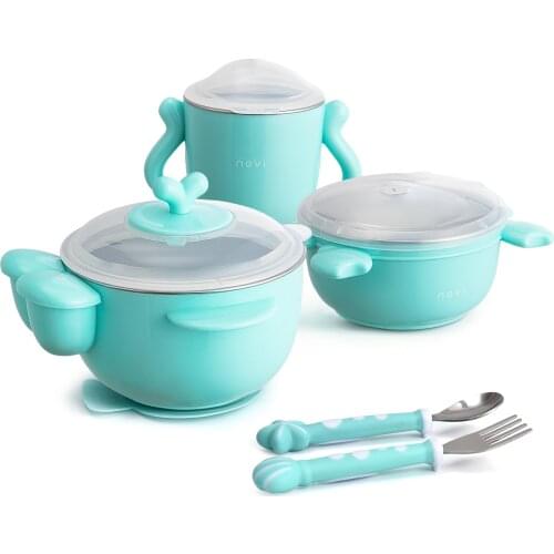 NCVI Sticky Bowls Eating Feeding Tools-5 Pieces Set,Water Injection Bowl,Cups, Salad Bowls, Forks and Spoons for Kids (5Pack)
