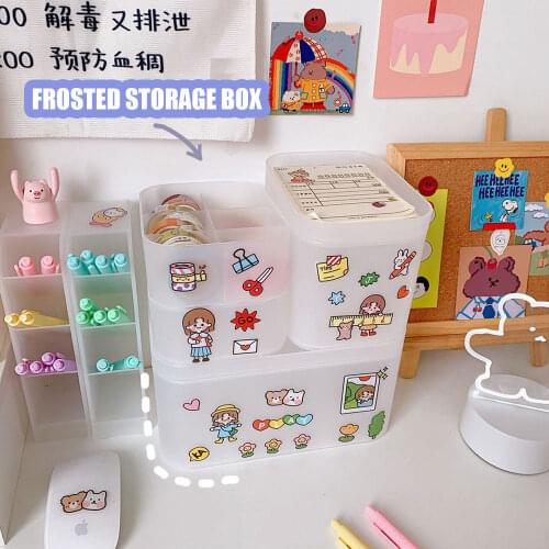 Korean Ins Desktop Organizador Cosmetic Storage Box Frosted Transparent Student Dormitory Rack Finishing Box Girls Organizer