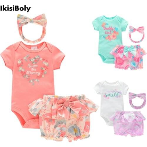 Baby New Girl Romper Clothes Newborn 3-12M Summer Bodysuits 3 Pack Short Pants Sets Costume Bebe 2021 Kids Ropa Bodys Child