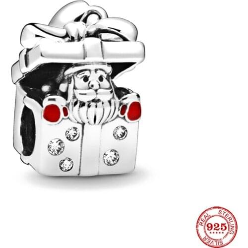 New Original Silver Color Box Santa Claus Diy Bead Fit European Pandora Charms Bracelet Bangles Diy Jewelry P071