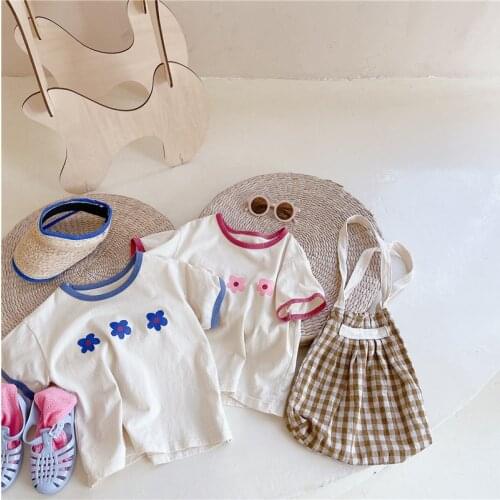 Koodykids New Baby Grils Floral Short Sleeve T-Shirt Summer Kids Girls Soft Tees Shirts Flower Printed Shirts For Kids 1-6 Years