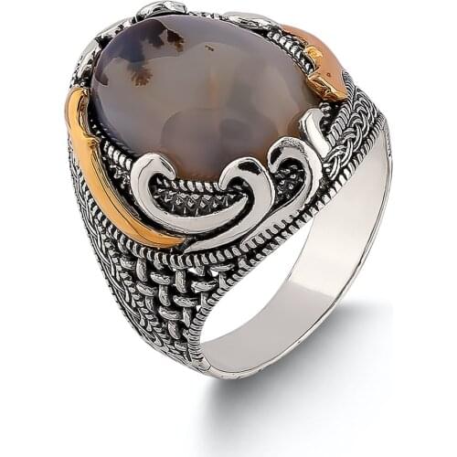 Ottoman Silver Yemen Agate Ring Ornate Turkish Silver Ring Islamic Men Jewelry Solid 925 Sterling Silver