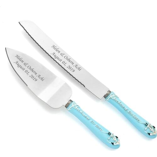 Personalized Wedding Cake and Knife Serving Set,Custom Engagement Party Gift For Couples,Anchored in Love Wedding Cake Decor