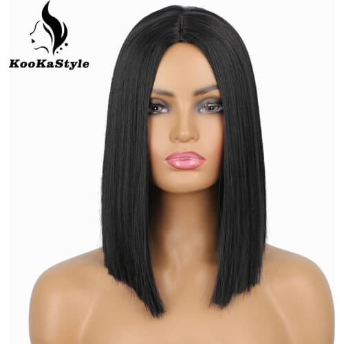 KookaStyle Synthetic Wigs Short Bob Wigs for Women Black Wigs Short Straight Wigs Pink/Omber Wigs for Party Heat Resistant Hair