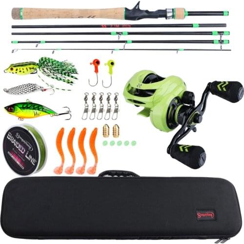 Sougayilang 1.8-2.4m Rod 8.0:1 High Speed Baitcsting Reel Full Kit Carbon Fiber Casting Rod Set Fishing Line Lures Hooks Combo