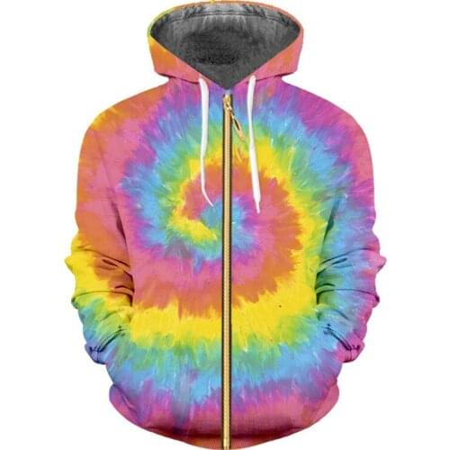 3D Tie Dye Print Zip Up Hoodie Men / Women Spring Clothes Oversize Sweatshirt Mens Clothing Harajuku Pullover Casual Sportwear