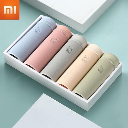 5pcs Xiaomi Women Underwear Cotton Antibacterial Crotch Mid-waist Girls Plus Size Seamless Breathable Triangle Shorts Underpants